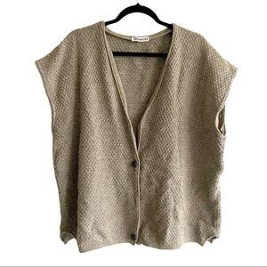 OLSEN Oversized V-Neck Sleeveless Chunky Knit Cardigan Sweater Tan O/S